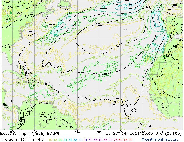 Isotachs (mph) ECMWF We 26.06.2024 00 UTC