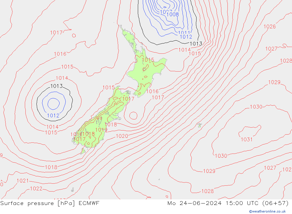 Surface pressure ECMWF Mo 24.06.2024 15 UTC