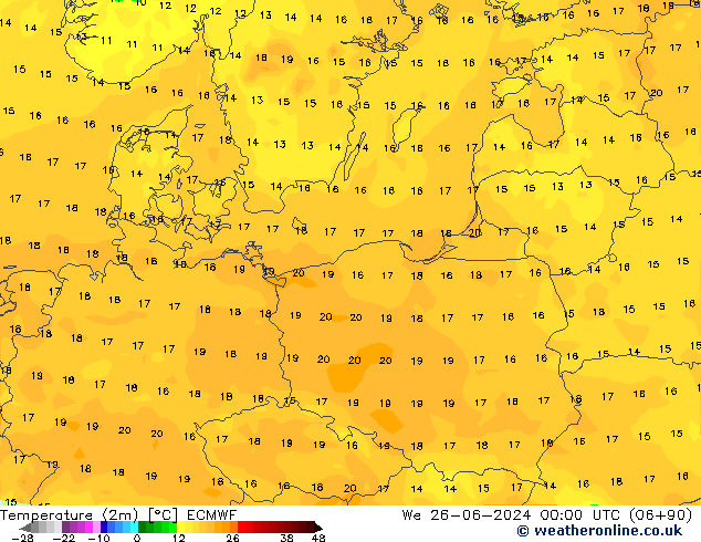 Sıcaklık Haritası (2m) ECMWF Çar 26.06.2024 00 UTC