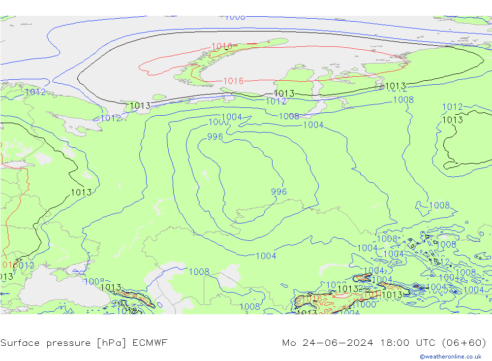 Surface pressure ECMWF Mo 24.06.2024 18 UTC