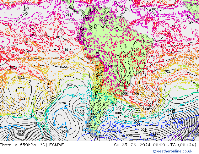 Theta-e 850hPa ECMWF Su 23.06.2024 06 UTC