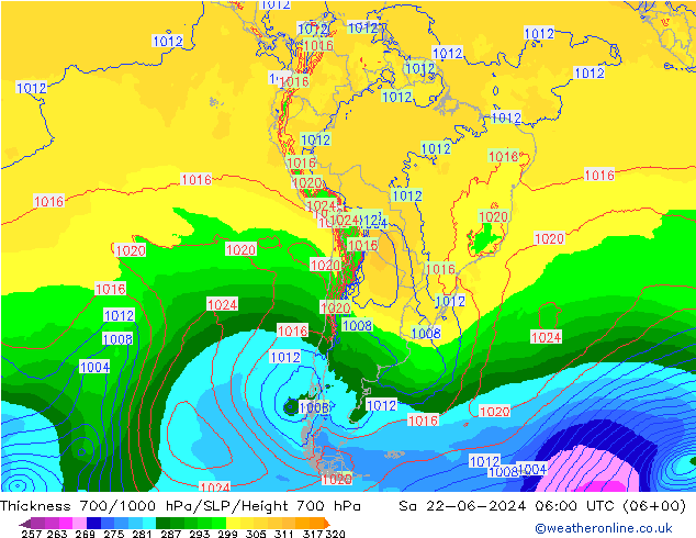 Thck 700-1000 hPa ECMWF Sa 22.06.2024 06 UTC