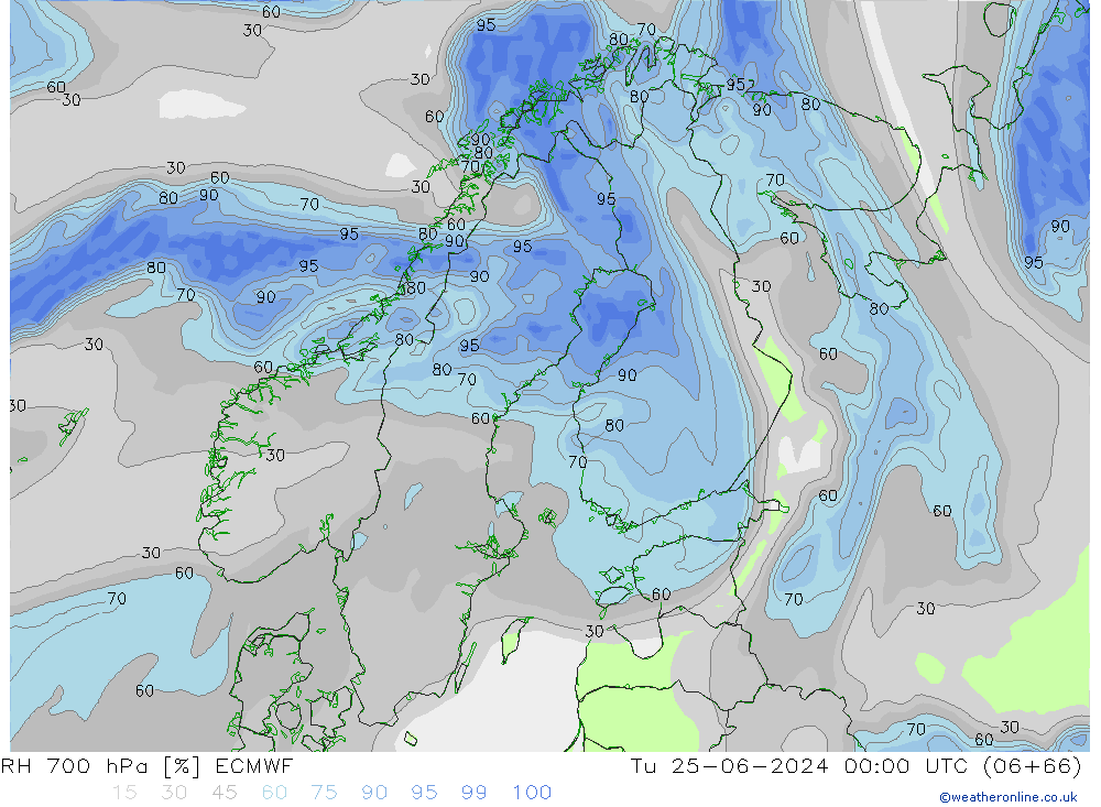 RH 700 hPa ECMWF mar 25.06.2024 00 UTC