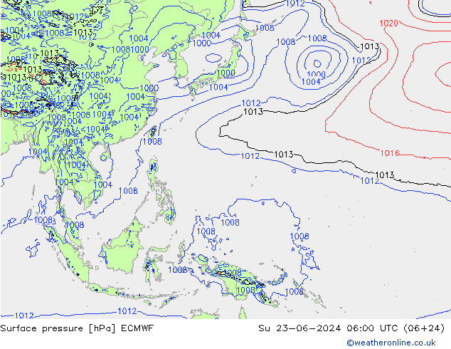 Surface pressure ECMWF Su 23.06.2024 06 UTC