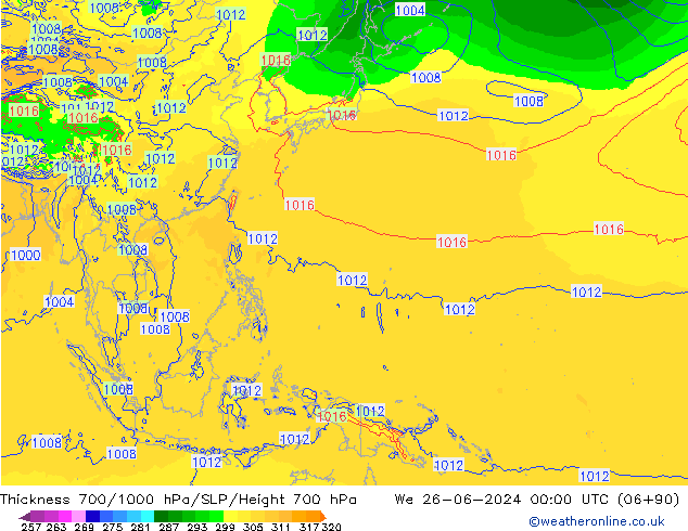 Thck 700-1000 hPa ECMWF St 26.06.2024 00 UTC