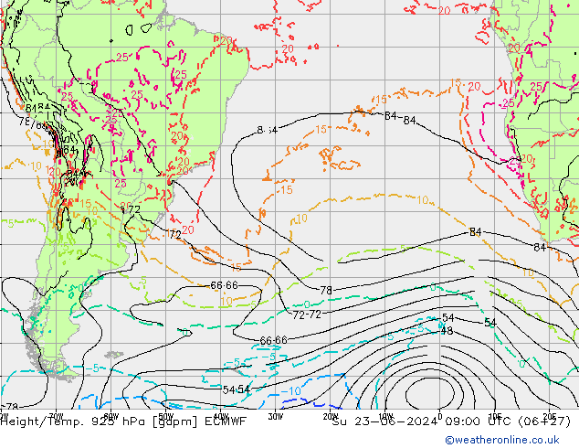 Height/Temp. 925 hPa ECMWF Su 23.06.2024 09 UTC