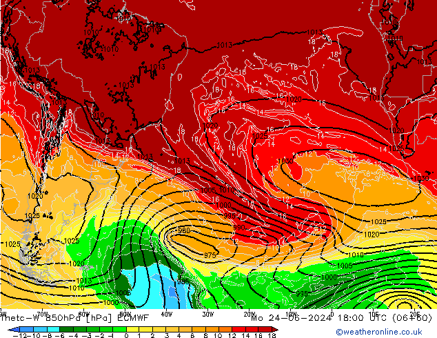 Theta-W 850hPa ECMWF lun 24.06.2024 18 UTC