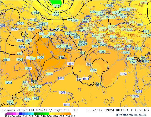 Thck 500-1000hPa ECMWF nie. 23.06.2024 00 UTC