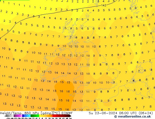 Height/Temp. 850 hPa ECMWF nie. 23.06.2024 06 UTC