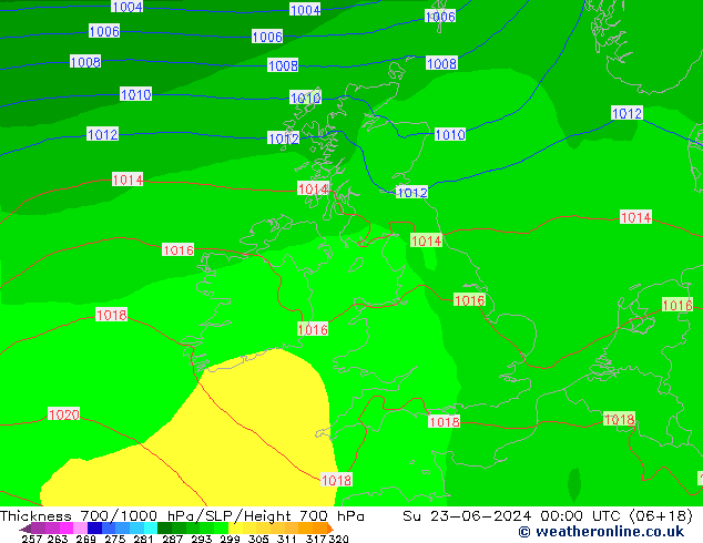 Thck 700-1000 гПа ECMWF Вс 23.06.2024 00 UTC