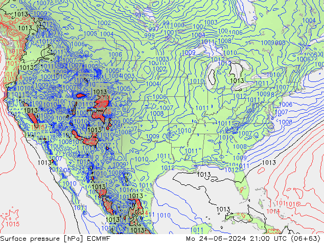 Luchtdruk (Grond) ECMWF ma 24.06.2024 21 UTC