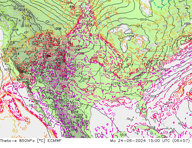 Theta-e 850hPa ECMWF Mo 24.06.2024 15 UTC