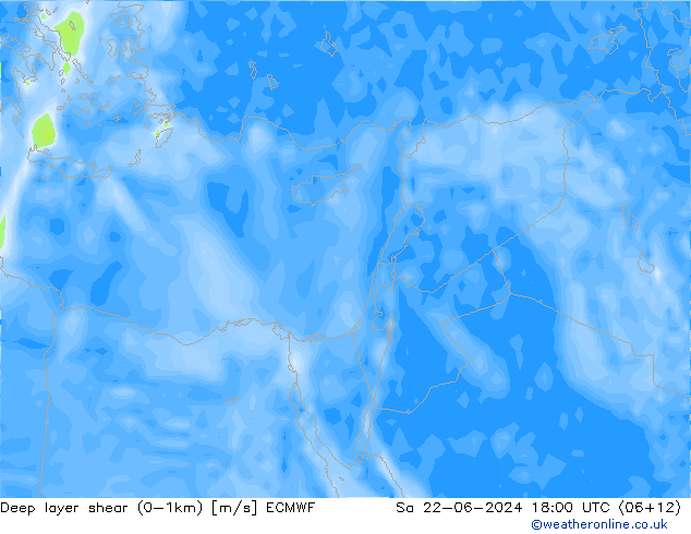 Deep layer shear (0-1km) ECMWF za 22.06.2024 18 UTC