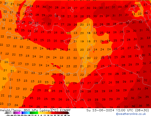 Z500/Rain (+SLP)/Z850 ECMWF  23.06.2024 12 UTC