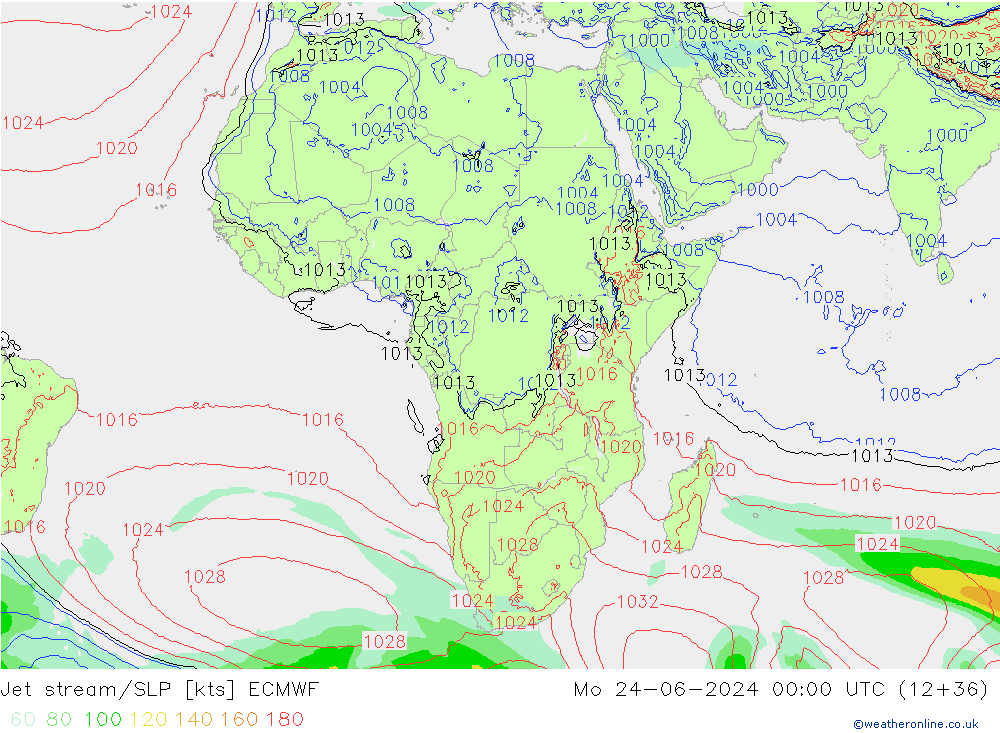 Jet Akımları/SLP ECMWF Pzt 24.06.2024 00 UTC