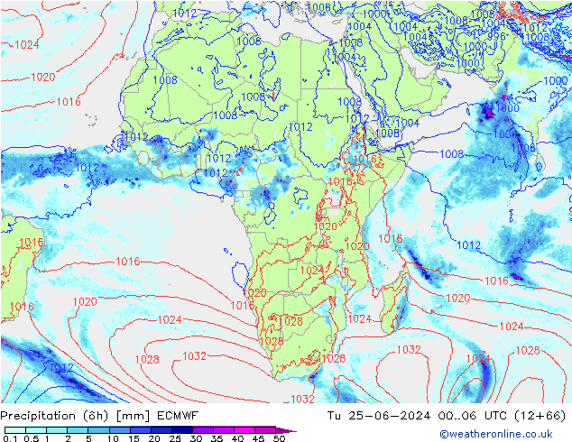 Z500/Yağmur (+YB)/Z850 ECMWF Sa 25.06.2024 06 UTC