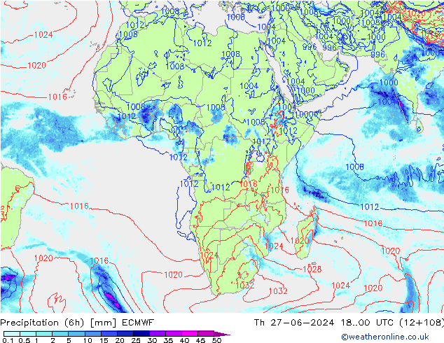 Z500/Rain (+SLP)/Z850 ECMWF gio 27.06.2024 00 UTC