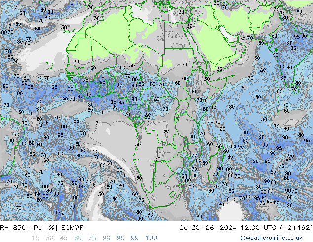 Humidité rel. 850 hPa ECMWF dim 30.06.2024 12 UTC