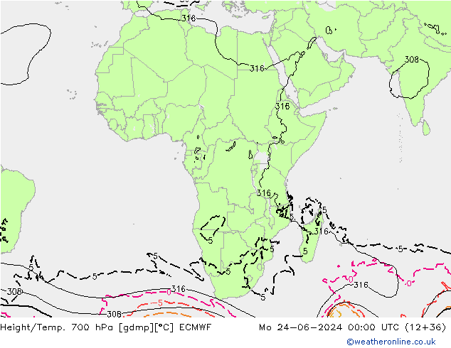 Hoogte/Temp. 700 hPa ECMWF ma 24.06.2024 00 UTC