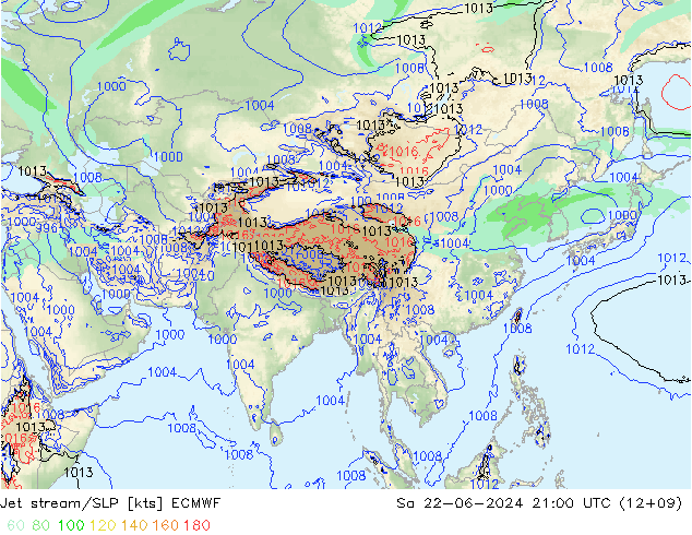 Jet stream/SLP ECMWF Sa 22.06.2024 21 UTC