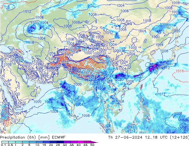 Z500/Rain (+SLP)/Z850 ECMWF jue 27.06.2024 18 UTC