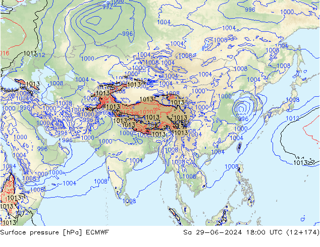 Surface pressure ECMWF Sa 29.06.2024 18 UTC