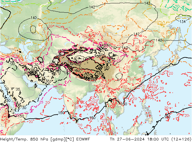 Z500/Rain (+SLP)/Z850 ECMWF jue 27.06.2024 18 UTC