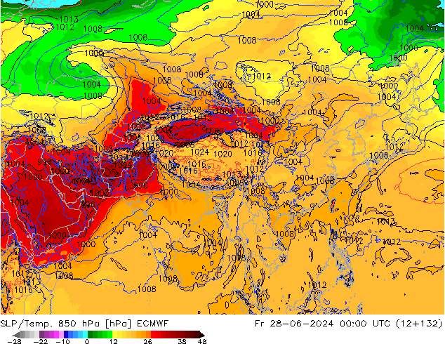 SLP/Temp. 850 hPa ECMWF ven 28.06.2024 00 UTC