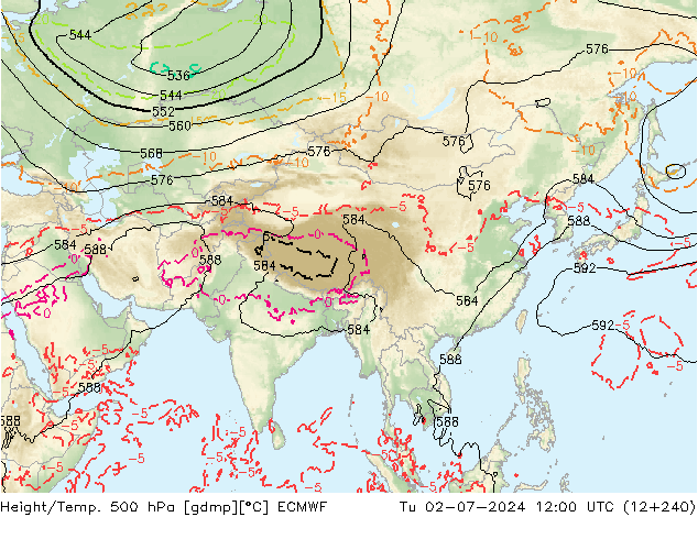 Height/Temp. 500 гПа ECMWF вт 02.07.2024 12 UTC