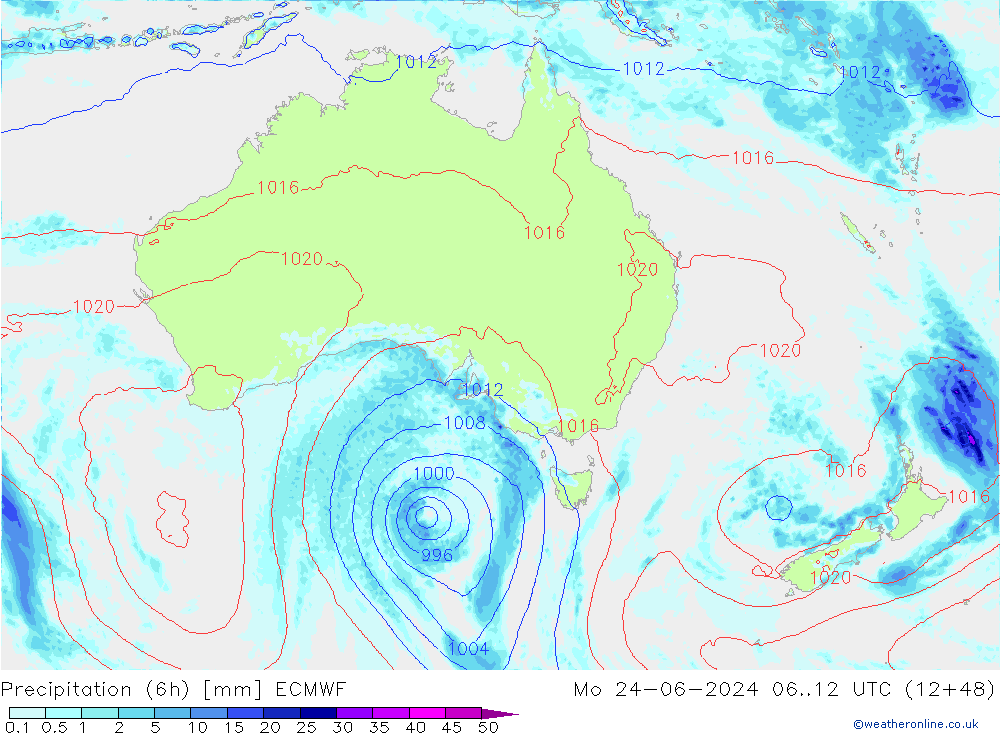 Precipitação (6h) ECMWF Seg 24.06.2024 12 UTC