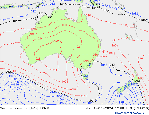 Atmosférický tlak ECMWF Po 01.07.2024 12 UTC