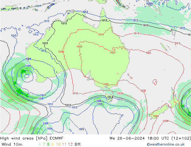 yüksek rüzgarlı alanlar ECMWF Çar 26.06.2024 18 UTC