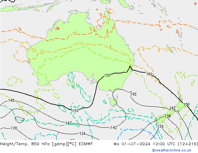Height/Temp. 850 hPa ECMWF Mo 01.07.2024 12 UTC