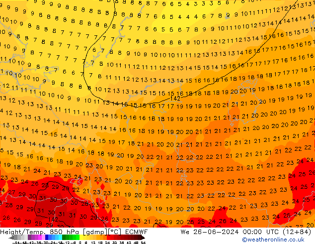 Z500/Rain (+SLP)/Z850 ECMWF mer 26.06.2024 00 UTC