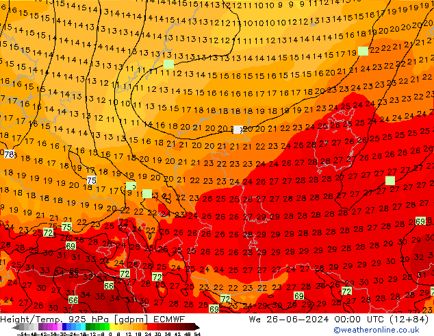 Height/Temp. 925 hPa ECMWF  26.06.2024 00 UTC