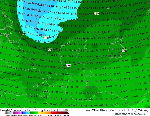 Z500/Rain (+SLP)/Z850 ECMWF mer 26.06.2024 00 UTC