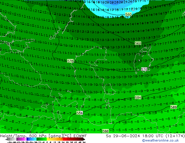 Height/Temp. 500 hPa ECMWF Sa 29.06.2024 18 UTC