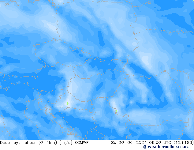 Deep layer shear (0-1km) ECMWF Ne 30.06.2024 06 UTC