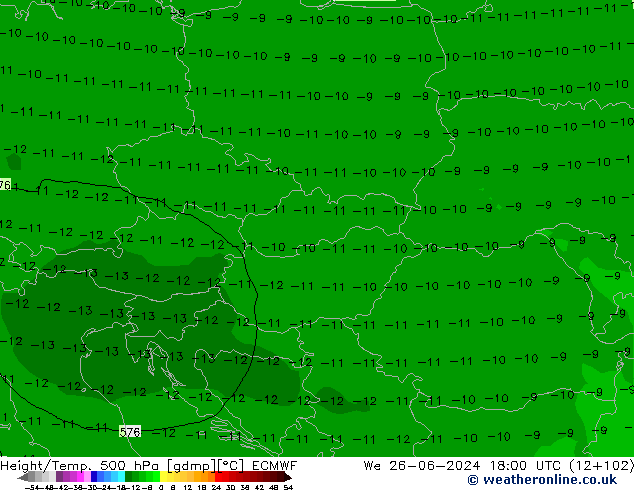 Geop./Temp. 500 hPa ECMWF mié 26.06.2024 18 UTC