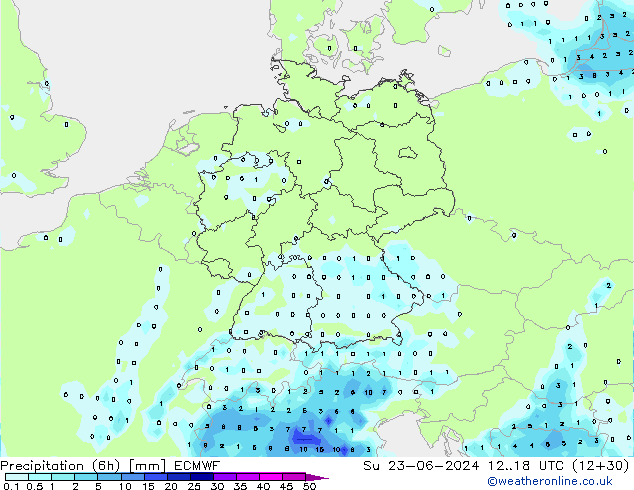 Précipitation (6h) ECMWF dim 23.06.2024 18 UTC