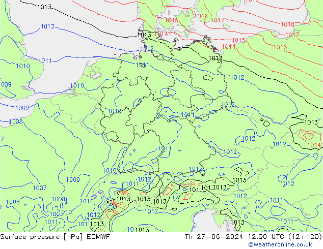 地面气压 ECMWF 星期四 27.06.2024 12 UTC