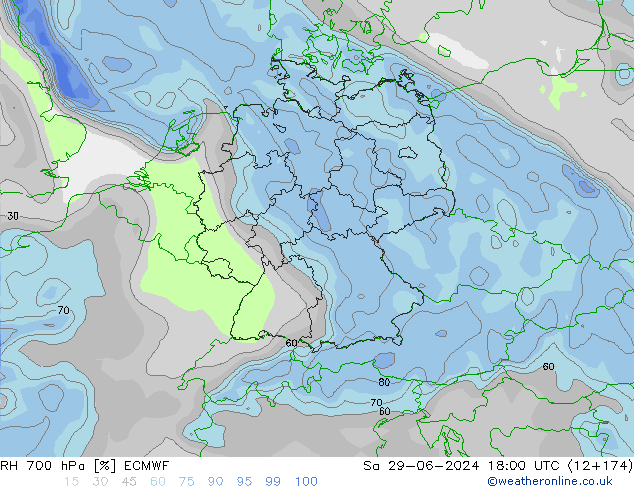 RH 700 hPa ECMWF so. 29.06.2024 18 UTC