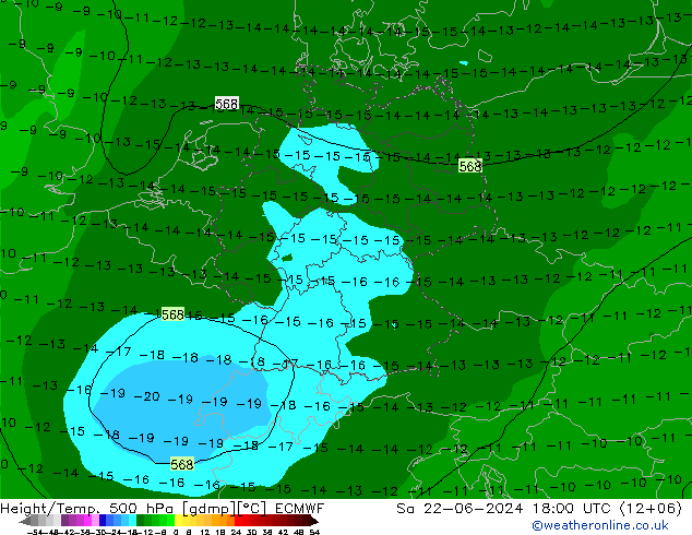 Z500/Rain (+SLP)/Z850 ECMWF 星期六 22.06.2024 18 UTC