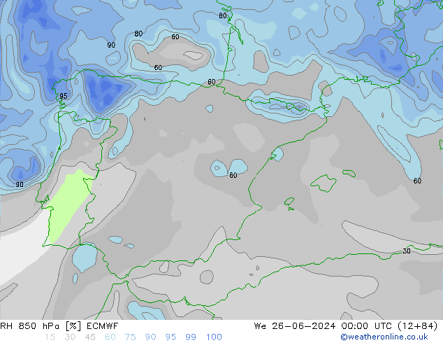 850 hPa Nispi Nem ECMWF Çar 26.06.2024 00 UTC