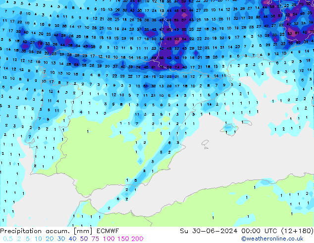 Précipitation accum. ECMWF dim 30.06.2024 00 UTC