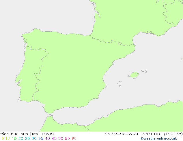 ветер 500 гПа ECMWF сб 29.06.2024 12 UTC