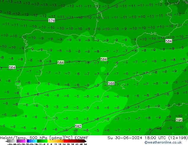 Z500/Rain (+SLP)/Z850 ECMWF nie. 30.06.2024 18 UTC