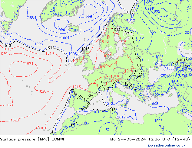 Pressione al suolo ECMWF lun 24.06.2024 12 UTC