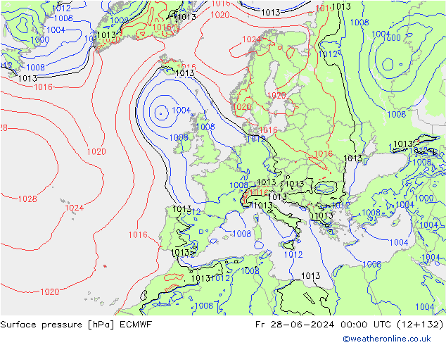 Pressione al suolo ECMWF ven 28.06.2024 00 UTC