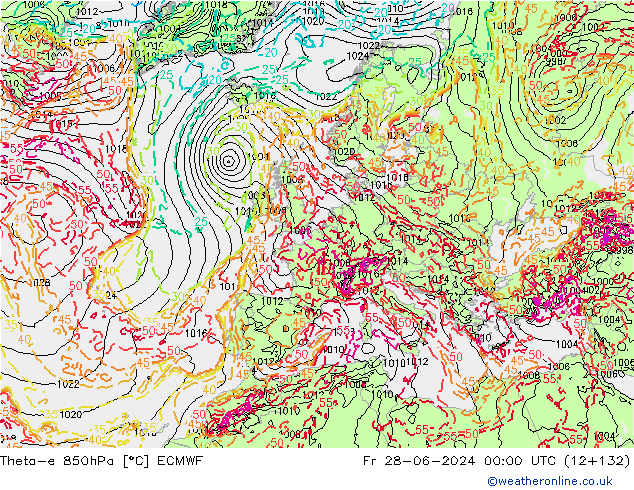 Theta-e 850гПа ECMWF пт 28.06.2024 00 UTC